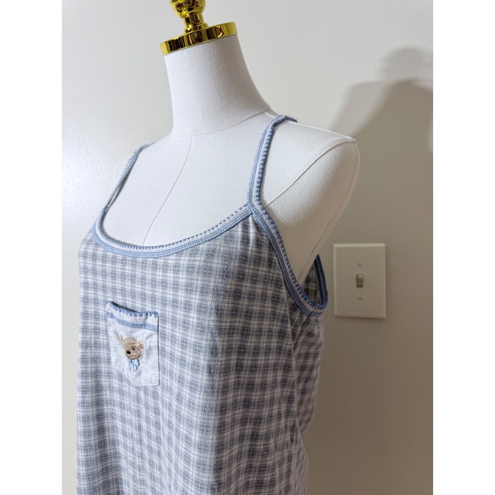 Y2K Secret Treasures Blue Plaid Teddy Bear Nightgown Sleep Dress Medium - Picture 3 of 10